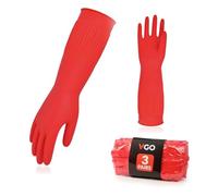 Vgo... 3 pares de guantes de limpieza para el hogar, guantes de goma para lavar los platos, extra gruesos, mangas largas (RB2143)