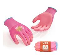 Vgo... 3 Pares Guantes de Jardinería Mujer Revestidos de Látex Antideslizante, Transpirables, para Exteriores, Construcción, Bricolaje, Lavables a Máquina, Ajuste Flexible (RB6013-FM,Rosa,L,3 pares)