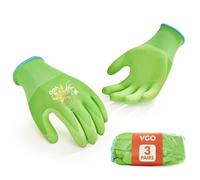 Vgo... 3 Pares Guantes de Jardinería Mujer Revestidos de Látex Antideslizante, Transpirables, para Exteriores, Construcción, Bricolaje, Lavables a Máquina, Ajuste Flexible (RB6013-FM,Verde,S,3 pares)