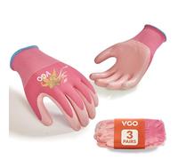 Vgo... 3 Pares Guantes de Jardinería Mujer- Revestimiento de Nitrilo Antideslizante, Lavables a Máquina, Transpirables, Flexible para Exteriores, Bricolaje, Rancho, Camping(NT2110-FM,Rosa,M,3 pares)