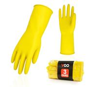 Vgo... 3-Pares Guantes de Limpieza Reutilizables para Hogar, Grosor Extra, Mangas Largas (L, Amarillo, HH4601)