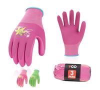 Vgo... 3-Pares Guantes de Trabajo de Seguridad para Adultos, Guantes de jardinería, Revestimiento de Goma Antideslizante, Guantes de Inmersión (RB6013,S, 3 Colores)