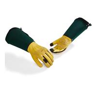 Vgo... Guantes de Jardinería(6.7" Gauntlet Anti-Espinas) Cuero de Vaca, Pantallas Táctiles, Resistencia a la Abrasión para Paisajismo, Poda de Rosales, Bricolaje Exterior(CA7472-UN,Amarillo,XL,1 par)