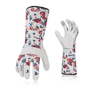 Vgo... Guantes de Jardinería Touchscreen para Mujeres de Piel de Cabra Anti-espinas Antipinchazos, Guantes Trabajo Largos Protección de Antebrazo,1 par