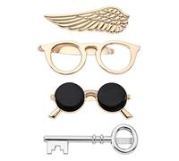 VGOL 4 clips de corbata para corbata, cierre de pellizco, 4 patrones, alas y llaves, gafas de sol y anteojos, accesorios de corbata para hombres, niños, padre, marido, amante, multicolor