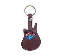 VGOL Llavero de Cuero con Soporte para Púas de Guitarra con 5 Púas de Guitarra Paquete de Púas en Forma de Mini Guitarra Llavero para Amantes de La Guitarra Hombres Y Mujeres Color Café