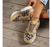 VGOLS Moda de la Mujer Patrón de Leopardo Zapatillas de Deporte Casual Slip On Low Top Cordones Plana Punta Redonda Antideslizante Plataforma Caminar Zapatos (Color : Leopard Print, Size : 35 EU)