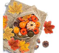 VGOODALL Juego de 50 calabazas artificiales, hojas de arce de seda y bellotas, decoración de otoño y decoración de otoño, ideal para Halloween y calabaza
