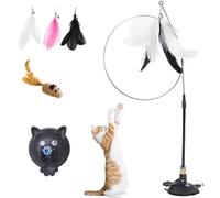 Vgpbphj Meowmastery Toy, Meow Mastery Teaser Wand with 3 Types 0f Replacement Feathers, Interactive Cat Teaser Wand with Strong Suction Cup, Indoor Hunting and Chasing Toy (Black)