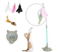 Vgpbphj Meowmastery Toy, Meow Mastery Teaser Wand with 3 Types 0f Replacement Feathers, Interactive Cat Teaser Wand with Strong Suction Cup, Indoor Hunting and Chasing Toy (Green)