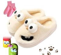 Vgpbphj Pantuflas de besos para parejas, divertidas sandalias 3D de ojo grande con lengua de perro, bonitos zapatos antideslizantes para mujeres y hombres, Pantuflas esponjosas blancas, 42/42.5 EU