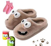Vgpbphj Pantuflas de besos para parejas, divertidas sandalias 3D de ojo grande con lengua de perro, bonitos zapatos antideslizantes para mujeres y hombres, Pantuflas mullidas marrones, 40.5/41 EU