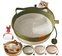 Vgpbphj Stimulicat - Cama para gatos, cesta tejida a mano StimuliCat, cestas de juguete para gatos de interior, nido redondo de cuerda de algodón con bola de burla integrada, plegable y rascable