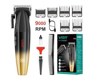 VGR 003 Cortapelos Profesional, Máquina de Cortar Pelo Hombre con Cuerpo Metálico y Motor Potente de 9000 RPM, Clipper Barbería Inalámbrico con Cuchillas Cerámicas, Pantalla LED, Carga USB, Dorado