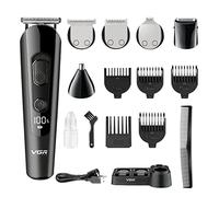 VGR - Recortadora de barba para hombres cortapelos kit de aseo nariz cuerpo bigote oído facial corte Groomer USB recargable pantalla LED queit