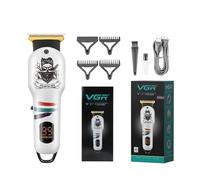 VGR V-971 - Kit de cortadora de pelo profesional con pantalla digital, kit de recortadora de pelo para barba, para hombres, batería recargable de iones de litio (blanco)