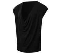 VgueElegc Camiseta sin mangas con cuello en V profundo para hombre, holgada, informal, con cuello drapeado, para hombre, Negro, M