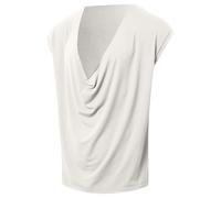 VgueElegc Camiseta sin mangas con cuello en V profundo para hombre, holgada, informal, con cuello drapeado, para hombre, blanco, XXL