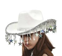 Vgvgaj Sombreros de para mujer occidental, sombrero de vaquera brillante, disfraces de , tocado brillante con borlas de estrella de puntas para mujer, evento de mascarada