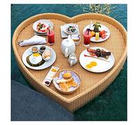 VGVSBG Bandeja Flotante de Lujo para Servir, Mesa de Piscina, Bandeja de refrescos de ratán, Bandeja de flotadores de Piscina Blanca en Forma de corazón, Bandeja de de