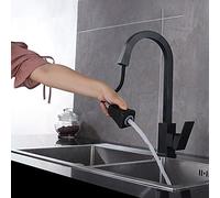 VGVSBG Grifos mezcladores para Fregadero de Cocina con rociador abatible Negro, grifos de Cocina extraíbles de Arco Alto Monomando, Grifo de Agua fría y Caliente de Cocina de latón Macizo