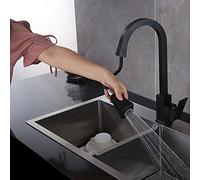 VGVSBG Grifos mezcladores para Fregadero de Cocina con rociador abatible Negro, grifos de Cocina extraíbles de Arco Alto Monomando, Grifo de Agua fría y Caliente de Cocina de latón Macizo