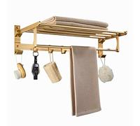 VGVSBG Toallero Colgador de Toallas Soporte Adhesivo para Toallas Montaje en Pared Barra para Toallas con Gancho Sin Taladro Espacio Plegable Aluminio para baño Inodoro,Oro,60Cm Baño Ha