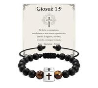 VGWON Pulsera Cruz Niño, Regalos Comunión Masculino, Regalo Confirmación Niño, Bíblico Religioso 1:9 Josué para Hombre Regalos Cristianos - Cuentas