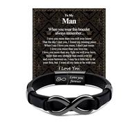 VGWON Pulsera de nudo infinito para hombre, regalo del día de San Valentín para él a mi hombre, pulsera de cuero con texto en inglés "I Love You", regalo de cumpleaños para novio, marido, pareja y