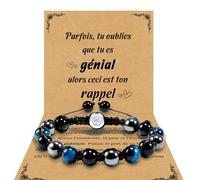 VGWON Pulsera para Hombre, Triple protección 8 mm Hematita Azul Negra Cuenta de Piedra Natural de Ojo de Tigre Pulsera curativa Regalo para Hombre
