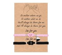 VGWON Pulseras para Parejas, Pulsera de la Amistad, Regalo Original Parejas, Regalo para Novio, Novia, Hermana, Amiga, 2 Pulseras a Juego en Rosa y Negro Hechas a Mano