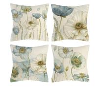 Vgzsyomqib Flores Azul Claro Beige Funda Cojín Grande 50x50 Cuadrado Estampado Floral Funda Almohada Decorativo Lino Juego de 4 Fundas Cojines para Sofá Cama Dormitorio Interior Exterior