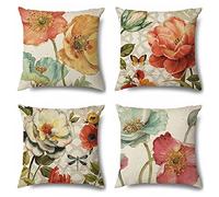 Vgzsyomqib Flores Colores Funda Cojín Grande 50x50 Cuadrado Estampado Primavera Floral Funda Almohada Decorativo Lino Juego de 4 Fundas Cojines para Sofá Cama Dormitorio Interior Exterior