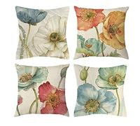 Vgzsyomqib Flores Multicolor Funda Cojín Grande 50x50 Cuadrado Estampado Floral Funda Almohada Decorativo Lino Juego de 4 Fundas Cojines para Sofá Cama Dormitorio Interior Exterior