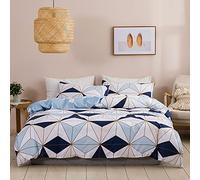 Vgzsyomqib Geométrica Diseño Funda Nordica Funda para Edredón 200x200 cm con 2 Fundas de Almohada 50x75cm Juego Ropa para Cama 105 Cuadros Rayas Conjunto Fundas Nórdica Microfibra Blanca Azul