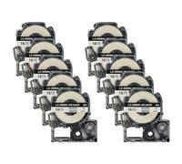 vhbw 10x cinta de escritura compatible con KingJim SR-PBW1, SR-RK1, SR6700D, SR750, SR950 impresora etiquetas 8m x 18 mm negro a blanco
