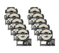 vhbw 10x cinta de escritura compatible con KingJim SR-PBW1, SR-RK1, SR6700D, SR750, SR950 impresora etiquetas 8m x 24 mm negro a blanco