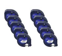 vhbw 10x Cinta de Escritura Plástico para Etiquetas Adhesivas, Etiquetas para Impresora, Etiquetas para Etiquetadora, Compatible con Dymo LetraTag Plus LT-100H, LT-100T, XM, 2000, 12 mm Negro a Blanco