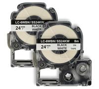 vhbw 2x cinta de escritura compatible con KingJim SR-PBW1, SR-RK1, SR6700D, SR750, SR950 impresora etiquetas 8m x 24 mm negro a blanco