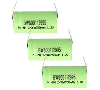vhbw 3X Batería reemplaza 2/3AA para modelismo (750mAh, 1,2V, NiMH, Verde, con Terminal Soldadura (U))