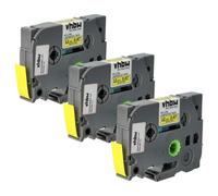 vhbw 3x cinta de escritura compatible con Brother PT D200DA, D200DR, D200G | para D200KT, D200MA impresora etiqueta 4m x 12 mm negro a amarillo, laminado