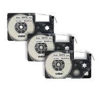 vhbw 3x Cinta de escritura compatible con Casio KL-7200, KL-60, KL-70E, KL-300, KL-7000, KL-7400, KL-200E impresora etiquetas 9 mm negro a blanco