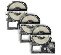 vhbw 3x cinta de escritura compatible con KingJim SR530, SR550, SR3900C, SR530C, SR3900P, SR6700D, SR40 impresora etiquetas 8m x 9 mm negro a blanco