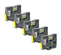 vhbw 5x cinta de escritura compatible con Brother PT D200DA, D200DR, D200G | para D200KT, D200MA impresora etiqueta 4m x 12 mm negro a amarillo, laminado