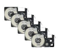 vhbw 5x cinta de escritura compatible con Casio KL-200, KL-130, KL-100E, KL-120, KL-1500, CW-L300 impresora etiquetas 8m x 9 mm negro a blanco