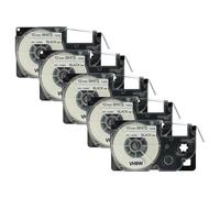 vhbw 5x cinta de escritura compatible con Casio KL-C500, KL-8200, KL-P1000, KL-HD1, KL-G2 impresora etiquetas 8m x 12 mm negro a blanco
