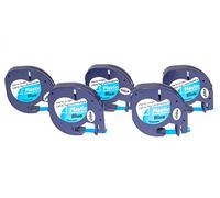 vhbw 5x cinta de escritura compatible con Dymo LetraTag LT-100H, 2000, LT-100T, Plus LT-100H, 200B impresora etiqueta 4m x 12 mm negro a azul
