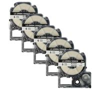 vhbw 5x cinta de escritura compatible con KingJim SR530, SR550, SR3900C, SR530C, SR3900P, SR6700D, SR40 impresora etiquetas 8m x 6 mm negro a blanco