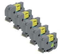 vhbw 5x cinta de escritura reemplaza Brother TZE-S651 para impresora etiquetas 8m x 24 mm negro a amarillo, extra fuerte, laminado