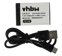 vhbw Batería Compatible con Canon EOS 750D, 8000D, 850D, 800D, 200D, 250D, 760D, 77D, Kiss X10 cámara (1000 mAh, 7,4 V, Li-Ion), con USB C (h)